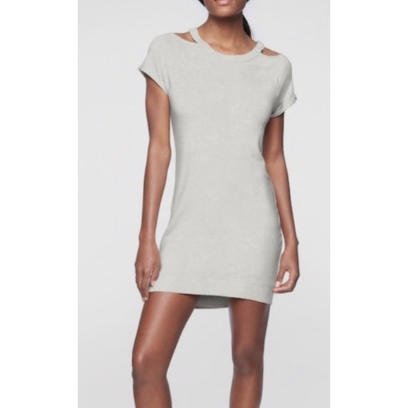 ATHLETA Shala Cold Shoulder Dress SOFT Light Gray Sporty Short‎ Sleeve L - Picture 1 of 9